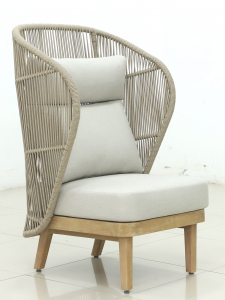 Лаунж-кресло плетеное с высокой спинкой и пуфом Tagliamento Mali эвкалипт, алюминий, роуп, полиэстер натуральный Фото 7