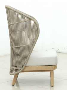 Лаунж-кресло плетеное с высокой спинкой и пуфом Tagliamento Mali эвкалипт, алюминий, роуп, полиэстер натуральный Фото 13