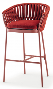 Кресло плетеное барное с подушкой Grattoni Soho алюминий, роуп, олефин красный Фото 1