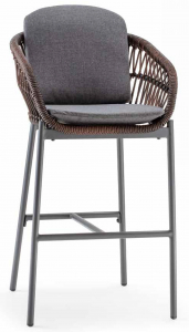 Кресло плетеное барное с подушками Grattoni Elba алюминий, роуп, олефин антрацит, коричневый, темно-серый Фото 1
