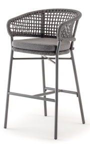 Кресло плетеное барное с подушкой Grattoni Atol алюминий, роуп, олефин антрацит, темно-серый, серый Фото 1