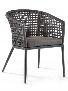 Кресло плетеное мягкое Grattoni Cuba алюминий, роуп, олефин черный, темно-серый Фото 1