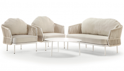 Комплект лаунж мебели Grattoni Soho алюминий, роуп, олефин белый, бежевый Фото 1