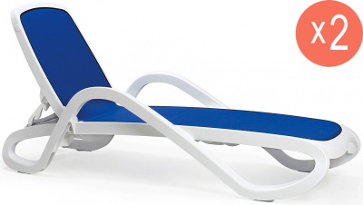 Комплект пластиковых лежаков Nardi Alfa Set 2 полипропилен, текстилен белый, синий Фото 1