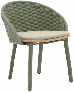 Кресло плетеное с подушкой Tagliamento Mallow алюминий, роуп, тик, акрил зеленый, натуральный Фото 1