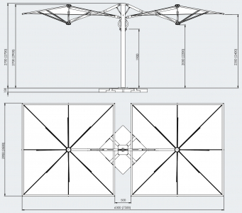 Зонт профессиональный двухкупольный Scolaro Galaxia Dual T Timber алюминий, акрил имитация ироко, серебристо-серый Фото 2