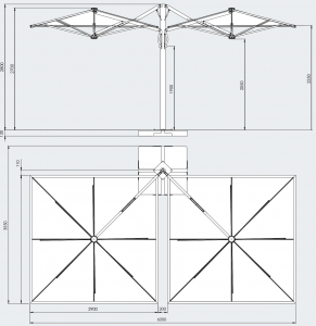 Зонт профессиональный двухкупольный Scolaro Galaxia Dual V Timber алюминий, акрил имитация ироко, слоновая кость Фото 2