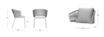 Кресло плетеное с подушкой Scab Design Lisa Filo Nest сталь, роуп, ткань sunbrella лен, полуночный, лед Фото 2
