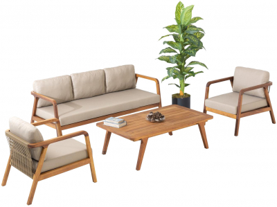 Комплект деревянной плетеной мебели Tagliamento Idea ироко, роуп, ткань Фото 1