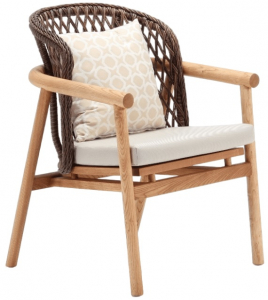 Кресло деревянное плетеное с подушками Tagliamento Inci каштан, искусственный ротанг, олефин Фото 1