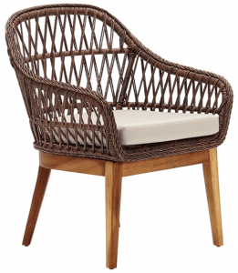 Кресло деревянное плетеное с подушкой Tagliamento Rosemary каштан, искусственный ротанг, олефин Фото 1