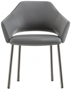 Кресло с обивкой PEDRALI Vic сталь, кожа титановый, серый Фото 1