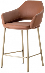 Кресло полубарное с обивкой PEDRALI Vic Metal сталь, кожа античная латунь, коричневый Фото 1