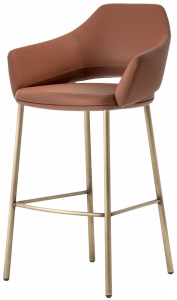 Кресло барное с обивкой PEDRALI Vic Metal сталь, кожа античная латунь, коричневый Фото 1