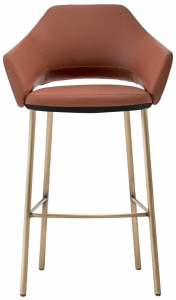 Кресло барное с обивкой PEDRALI Vic Metal сталь, кожа античная латунь, коричневый Фото 1