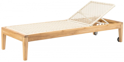 Шезлонг-лежак деревянный плетеный RosaDesign Dakota тик, алюминий, роуп натуральный, жемчужный белый Фото 1