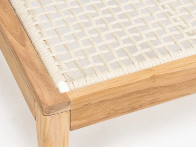 Шезлонг-лежак деревянный плетеный RosaDesign Dakota тик, алюминий, роуп натуральный, жемчужный белый Фото 5