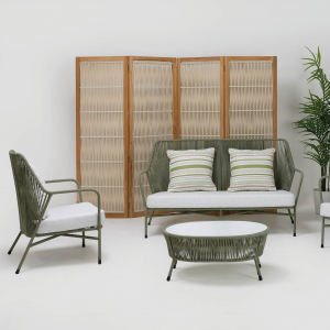Столик кофейный плетеный RosaDesign Amalfi алюминий, роуп, закаленное стекло пустынный микс Фото 6