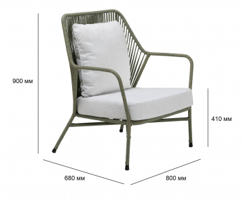 Кресло плетеное с подушками RosaDesign Amalfi алюминий, роуп, олефин пустынный микс, белый Фото 2