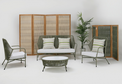 Столик кофейный плетеный RosaDesign Amalfi алюминий, роуп, закаленное стекло пустынный микс Фото 7