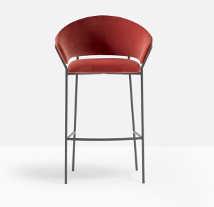 Кресло барное с обивкой PEDRALI Jazz сталь, ткань черный, красный Фото 5
