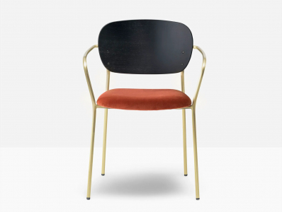 Кресло с обивкой PEDRALI Jazz сталь, фанера, шпон, ткань античная латунь, черный, красный Фото 7