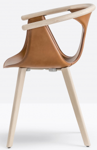Кресло деревянное с обивкой PEDRALI Fox сталь, ясень, натуральная кожа беленый ясень, коричневый Фото 6