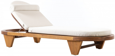 Шезлонг-лежак деревянный с матрасом WArt Spain ироко, ткань Etisilk натуральный, синий Фото 1