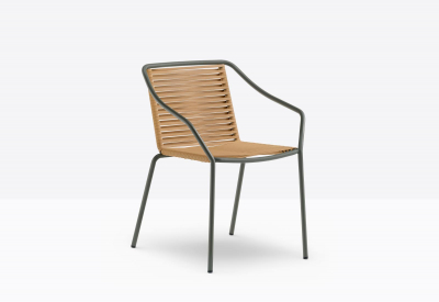 Кресло металлическое плетеное PEDRALI Philía сталь, роуп темно-зеленый, медовый Фото 4