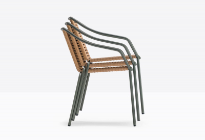 Кресло металлическое плетеное PEDRALI Philía сталь, роуп темно-зеленый, медовый Фото 5
