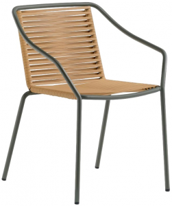 Кресло металлическое плетеное PEDRALI Philía сталь, роуп темно-зеленый, медовый Фото 1