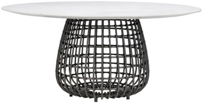 Стол плетеный обеденный JANUS et Cie Vino алюминий, искусственный ротанг, мрамор лавовый, белый Фото 1