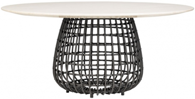 Стол плетеный обеденный JANUS et Cie Vino алюминий, искусственный ротанг, мрамор лавовый, кремовый Фото 1