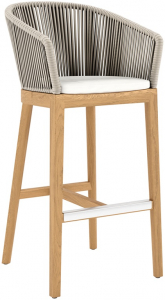 Кресло барное плетеное с подушкой JANUS et Cie Heron тик, алюминий, роуп, акрил натуральный, песочный Фото 1