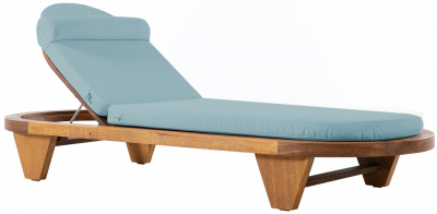 Шезлонг-лежак деревянный с матрасом WArt Spain ироко, ткань Etisilk натуральный, голубой Фото 1
