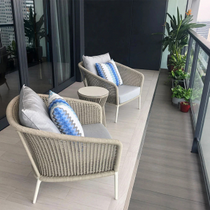 Столик плетеный кофейный JANUS et Cie Knot алюминий, роуп окаменелость Фото 10