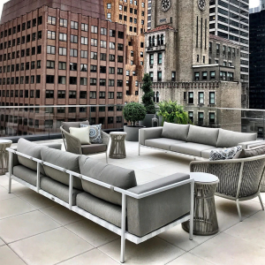 Столик плетеный кофейный JANUS et Cie Knot алюминий, роуп окаменелость Фото 11