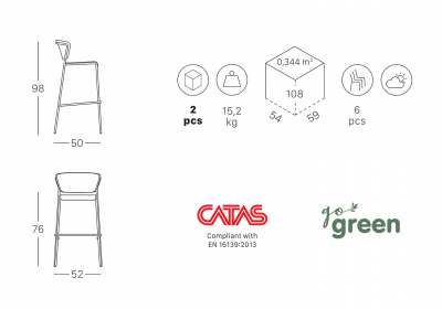 Стул пластиковый барный Scab Design Lisa Technopolymer Go Green сталь, технополимер антрацит Фото 2