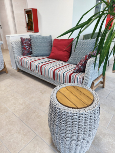 Комплект плетеной лаунж мебели RosaDesign Zante тик, алюминий, роуп, ткань натуральный, белый, серый Фото 8