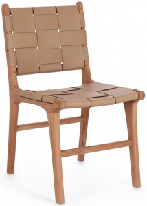 Стул деревянный с обивкой Garden Relax Joanna тик, натуральная кожа натуральный, тортора Фото 1