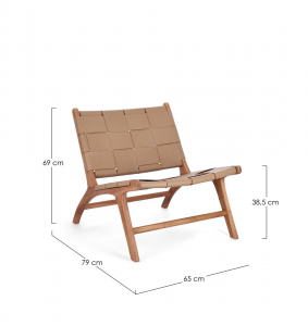 Стул лаунж деревянный с обивкой Garden Relax Joanna тик, натуральная кожа натуральный, тортора Фото 2