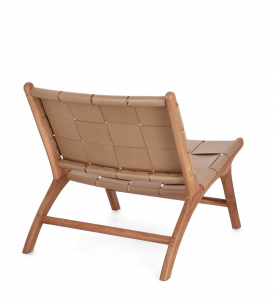 Стул лаунж деревянный с обивкой Garden Relax Joanna тик, натуральная кожа натуральный, тортора Фото 6