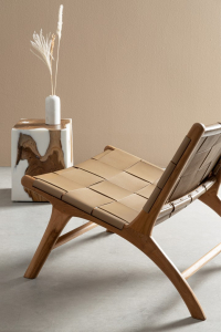 Стул лаунж деревянный с обивкой Garden Relax Joanna тик, натуральная кожа натуральный, тортора Фото 10