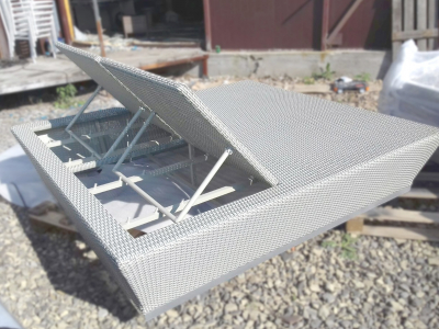 Лаунж-лежак плетеный ReeHouse Zoe оцинкованная сталь, искусственный ротанг, оксфорд белый, бирюза Фото 5