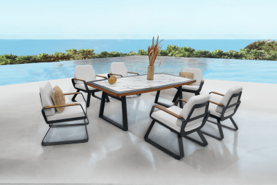 Комплект металлической мебели Bomonti Breeze алюминий, ироко, ткань Фото 9