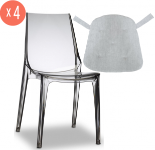 Комплект прозрачных стульев с подушками Scab Design Vanity Set 4 поликарбонат, полиэстер дымчатый, светло-серый Фото 1