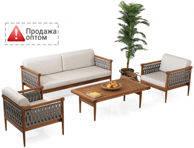 Комплект деревянной плетеной мебели GARDENIUS Knob ироко, роуп, ткань Фото 1