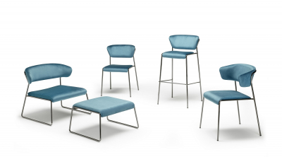 Кресло лаунж с обивкой Scab Design Lisa Lounge сталь, вельвет черный глянцевый никель, голубой Фото 4