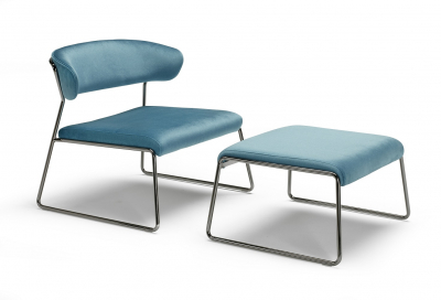 Кресло лаунж с обивкой Scab Design Lisa Lounge сталь, вельвет черный глянцевый никель, голубой Фото 5