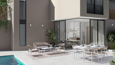 Кресло металлическое плетеное Garden Relax Jandia алюминий, роуп белый, бежевый Фото 7